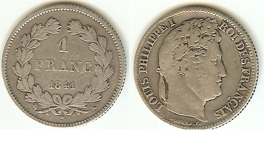 Franc Louis Philippe I 1841K Bordeaux gF/VF